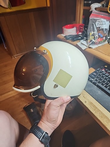 Vintage WHITE MOTORCYCLE HELMET SNAP ON Tinted BUBBLE SHIELD A.I.M. 301-71 Med