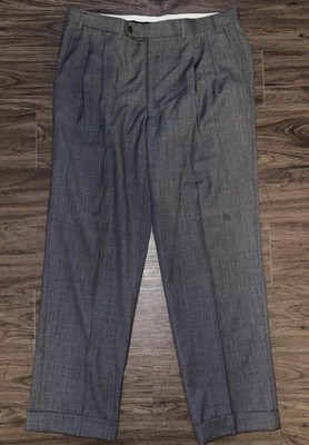 Canali Dress Pants Mens EU 52 Gray Wool Pleated Cuffed Straight Leg Made Italy