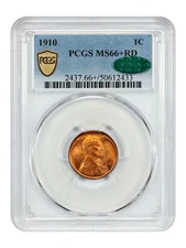 1910 1C PCGS/CAC MS66+RD - Lincoln Cent (Wheat Reverse) - Tough in RD