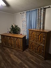 Vintage Medium Wood Bedroom Dresser & Chest of Drawers Set, Brown, With Drawers