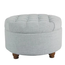Large Tufted Round Storage Ottoman Light Blue - HomePop
