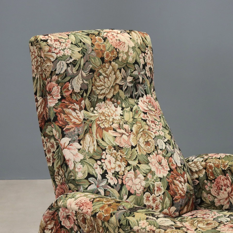 Sillón reclinable vintage estampado floral tela diseño metal años 60 original Foto 4 de 4