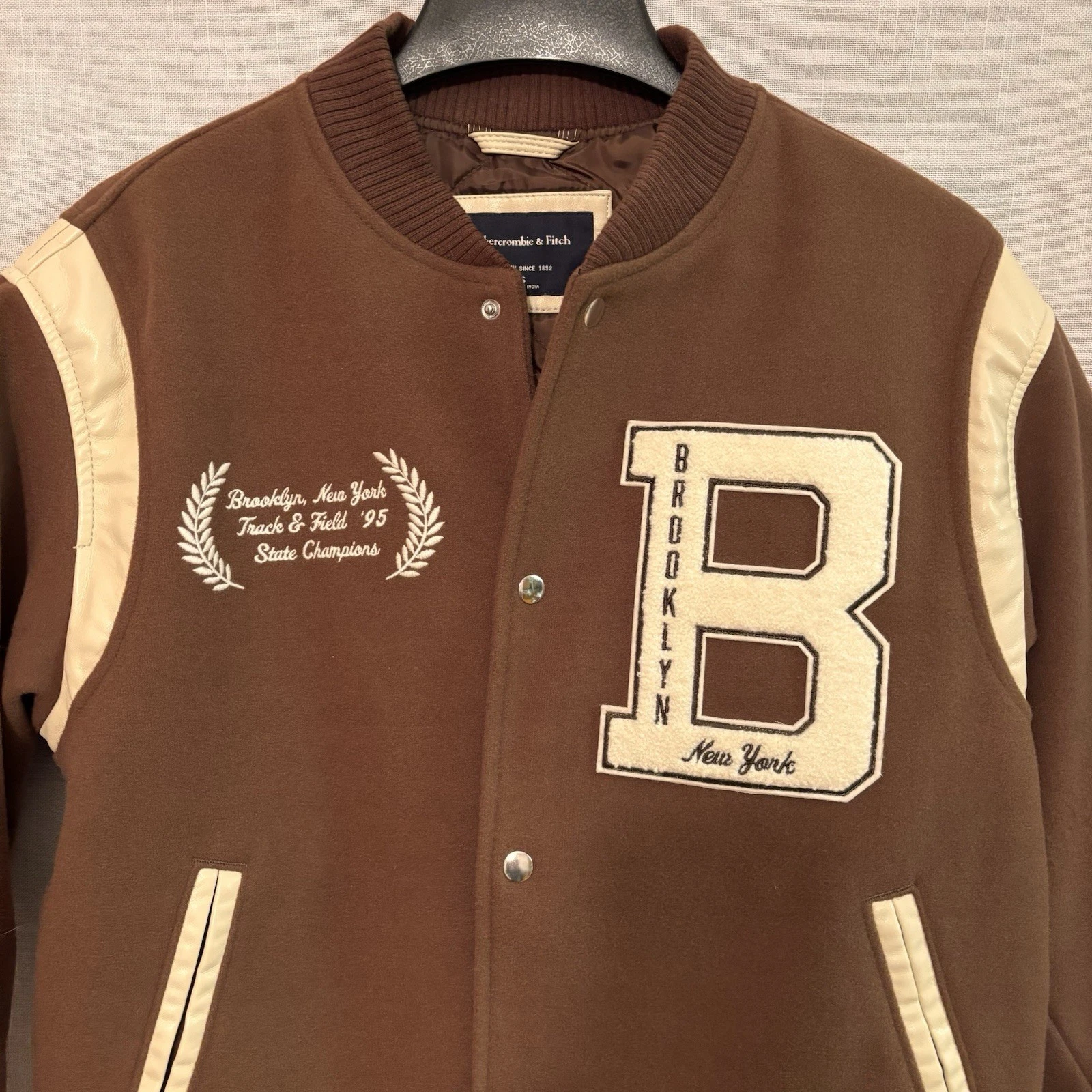 Abercrombie & Fitch Varsity Jacket Brown Brooklyn New York Letterman Style Men S image 2