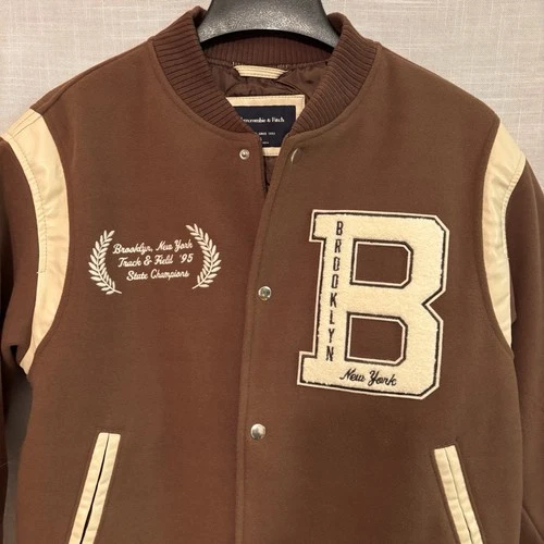 Abercrombie & Fitch Varsity Jacket Brown Brooklyn New York Letterman Style Men S image 2