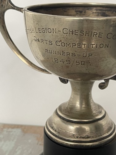 vintage silver plate trophy British Legion -Cheshire County 1949 /50 Darts - Picture 2 of 9
