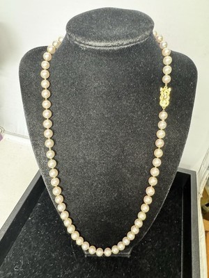 Vintage Mikimoto Perlen Strang Halskette 18 Karat Gelbgold 6,5 bis 7 mm 22 Zoll