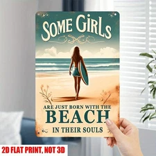 Beach Metal Sign Some Girls Are Born With Beach Tin Sign Home Bar Pub Wall Decor