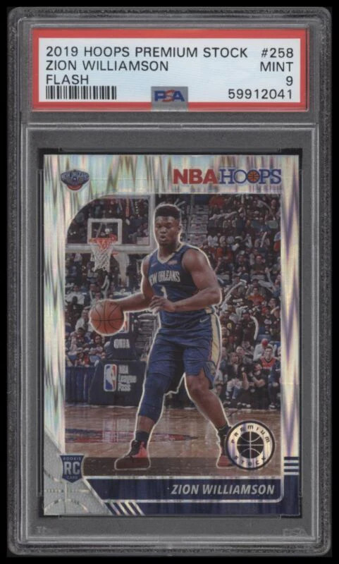 2019 HOOPS PREMIUM STOCK ZION WILLIAMSON 258 PRIZMS FLASH RC PSA 9 PELICANS
