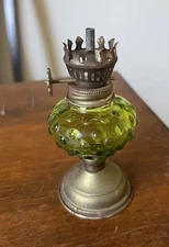 Vintage Pressed Glass Green  Oil Lamp