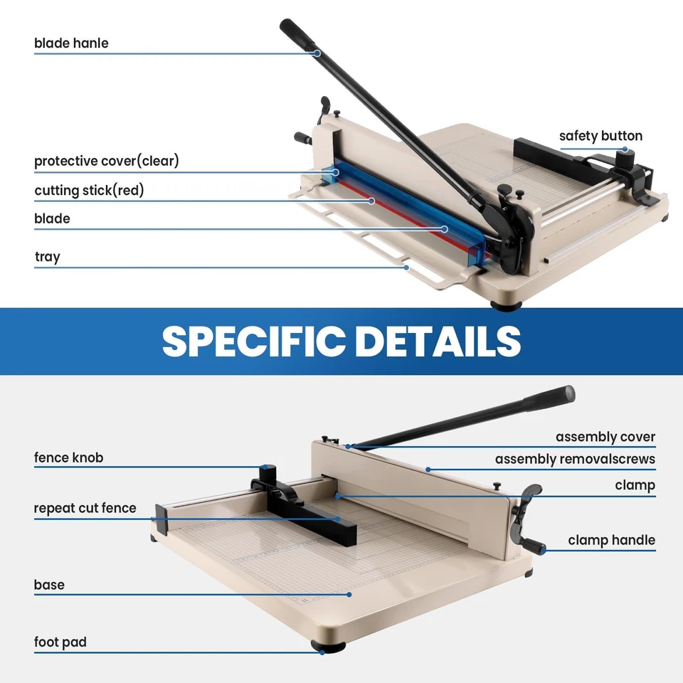 Cortador de papel guilhotina resistente 17" base de metal comercial A3/A4 aparador impressão - Imagem 3 de 4