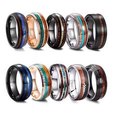 OAHLAN 8mm Tungsten Carbide Wood Inlay Ring, Vintage Men's Wedding Band