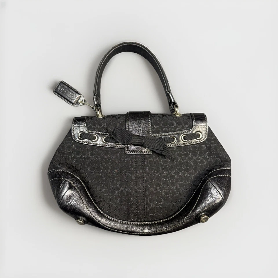 Rare Coach Mini Black Satin Suede Top Rhinestone Buckle Bag w/Crystal SignatureL - Image 4 of 4