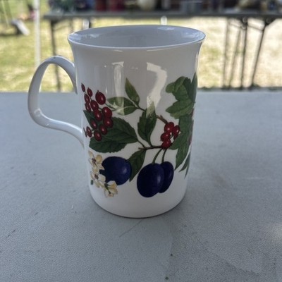 Roy Kirkham summer fruits mug 1991 Fine Bone China plum Mugs - Made in England