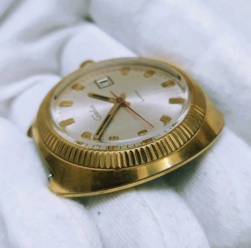 Vintage men's wristwatch Slava made in the USSR, gold-plated case AU-10 calendar - Picture 4 of 7