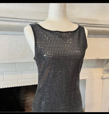 Vintage 90s Y2K prom dress silver mesh overlay sequin maxi party Disco goth  7/8