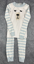 Hanna Andersson Pajama Set 130 8 Striped 2 Pc Pant Long Holiday Bear Blue Ears