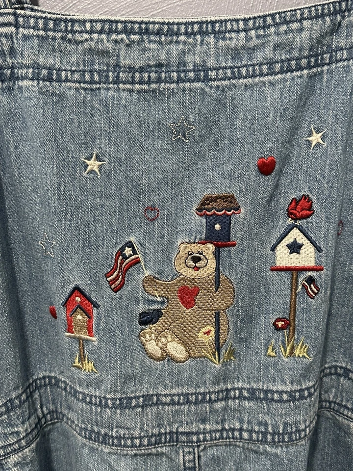 De Colección Christopher & Banks Bordado Denim Jean Algodón Patriótico Jersey L Osos  Foto 3 de 4