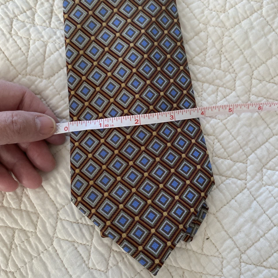 Corbata Alan River Diamante Cuadrada Geométrica Para Hombre 100% Seda Dorado Azul Gris Foto 2 de 4