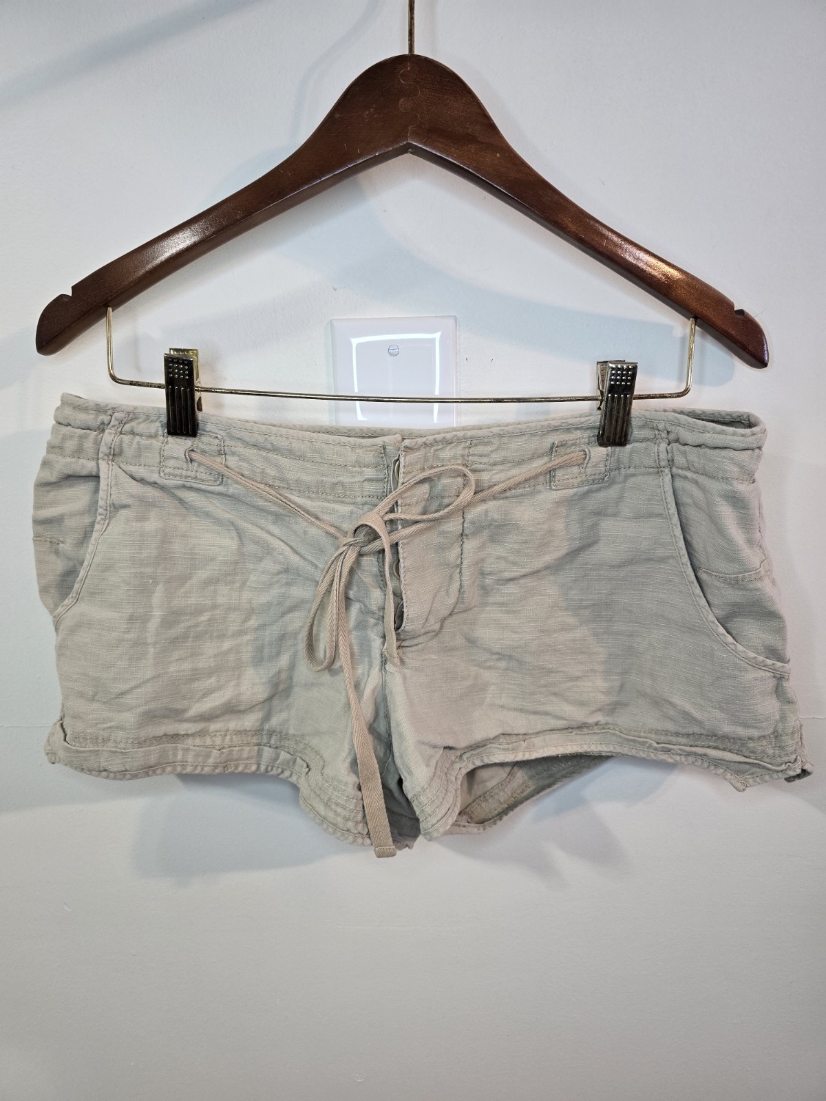 Y2K Charlotte Russe Linen Blend Shorts Low Rise Drawstring Beachy Boho Women's 6