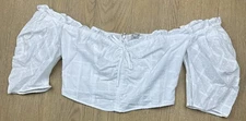 Guess Peasant Corset Top Off Shoulder Milkmaid Puff Sleeve Pure White Small NWT