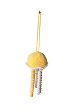 Jelly Fish small hanging hand crocheted approximately 9 inches long yellow