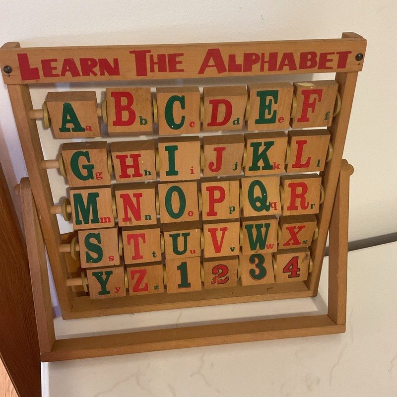 Wood Learn The Alphabet Wooden Abacus Style Flip Letter Number Picture ABCs Toy