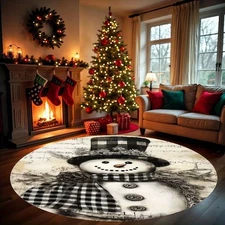 Christmas Snowman Theme Mat with Classic Black and White Plaid Music Note Patter