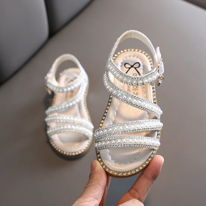 Niñas Niños Sandalias Perla Punta Abierta Princesa Zapatos Vestido Boda Vacaciones Show Foto 2 de 4