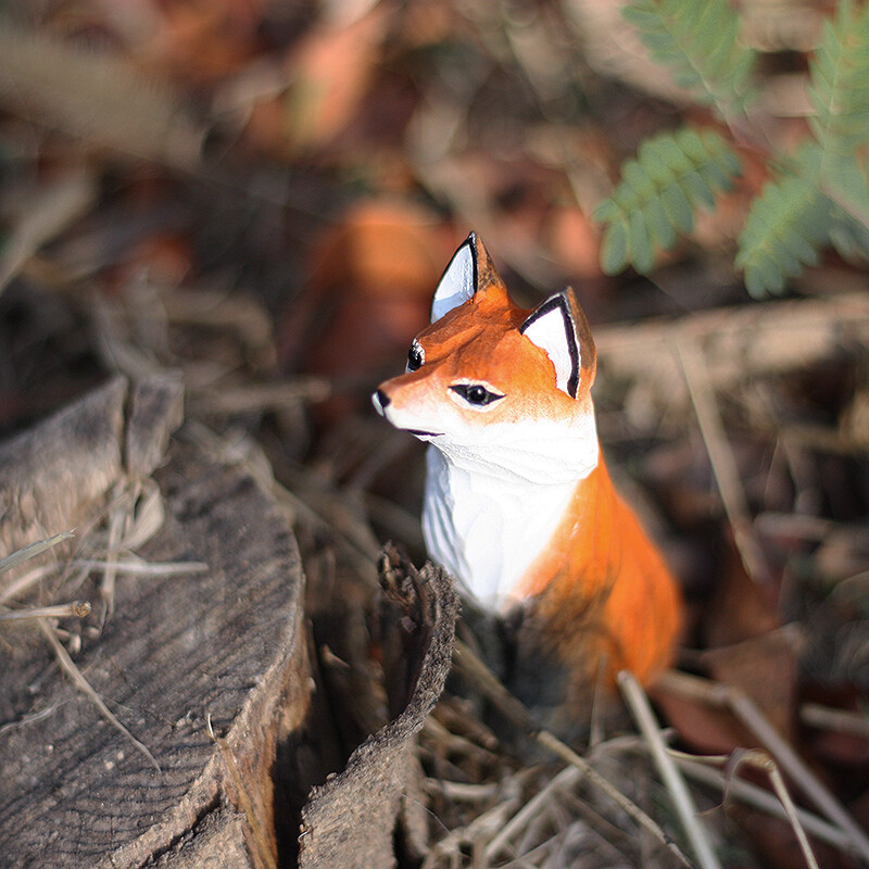 Red Fox Handmade Wood Carving Solid Wood Fox Sculpture Creative