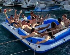 Large Inflatable Floating Party Island w Sun Shade Canopy Adult Raft Lake Float