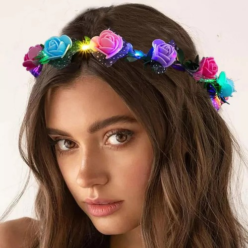 Light Up Flower Crown Headband LED Flashing Hair Garland Headwear, - Picture 2 of 5