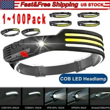 COB LED Headlamp USB Rechargeable Headlight Bar Head Band Torch Work Light 6000K