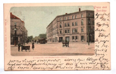 Litho Ak Gruss aus Zwickau Georgenplatz und Reichenbacher Strasse 1902 Bahnpost - Bild 1 von 2