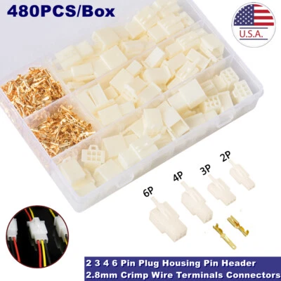480Pcs 2/3/4/6 Pin Automotive Wire Connector Male Female Cable Terminal Plug Kit