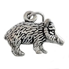 Javelina Peccary Hog Boar Swine Skunk Pig 3D 925 Sterling Silver Charm Javalina