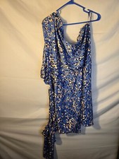 Nine West Sexy Animal Print Blue One Shoulder Dress Womens Plus Size 3X Party