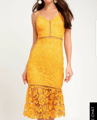 NWT LULUS TALIAH GOLDEN YELLOW LACE MIDI | eBay