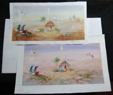 STORY OF CHRISTMAS Angel Shepherds Nativity 2pcs 19x11" Greeting Card Art X8011