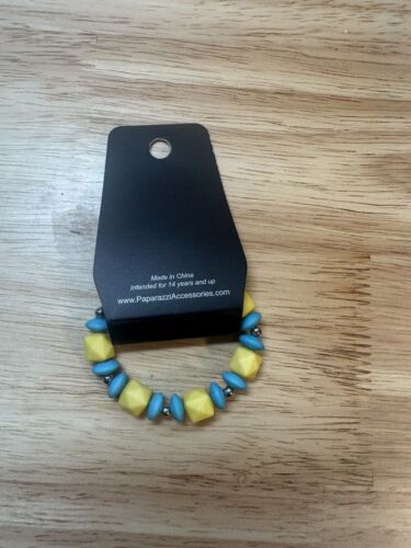 Nuevo Brazalete Paparazzi Joyería Cuentas Azul, Plata y Amarillo - Imagen 2 de 4