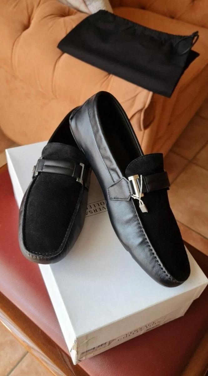 MOCASINES ZAPATOS VERSACE GAMUZA CUERO NUEVOS ORIGINALES NEGROS TALLA 43
