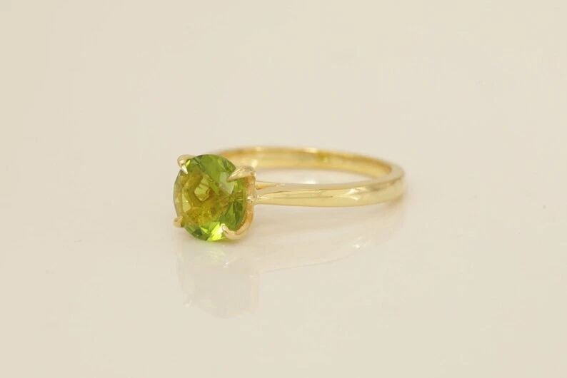 Natural Peridot Gemstone Dainty Ring Solid 10K Gold Jewelry Size Available - Image 2 of 4