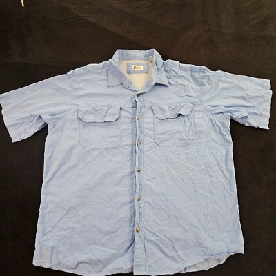 World Wide Sportsman Blue Short Sleeve Button-Up Performance Shirt Men's 2XL