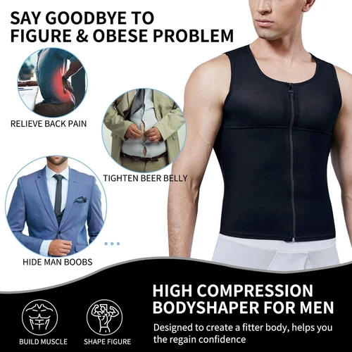 Camisas de compresión EE. UU. para hombre ocultar ginecomastia adelgazante modelador corporal chaleco con cremallera - Imagen 5 de 28