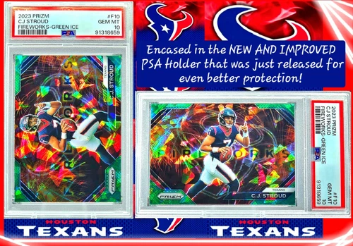 C.J. Stroud 2023 Panini Prizm Fireworks 🔥Green Ice Prizm Rookie PSA 10 GEM MINT