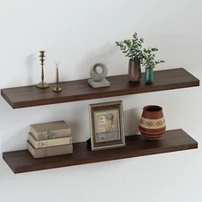 Floating Shelves 8 Inch Deep Solid Wood Wide Wall Shelf Set of 2 Wall Mounted fo