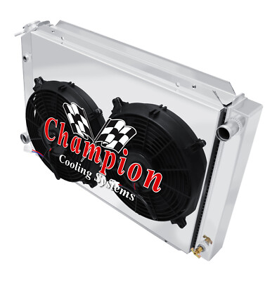 Atom Champion 2 Row Radiator W/ 12'' Fans and Shroud for 1979 - 1993 Ford Mustang