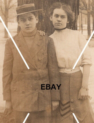 C 1905 - 18 OOAK RPPC Postcard Boy Girl Hat Tree SXPC Sepia