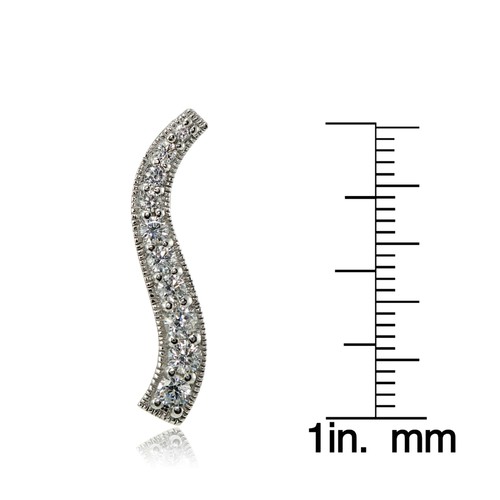 Sterling Silver Cubic Zirconia Vertical Curved Bar Earrings - Picture 3 of 3