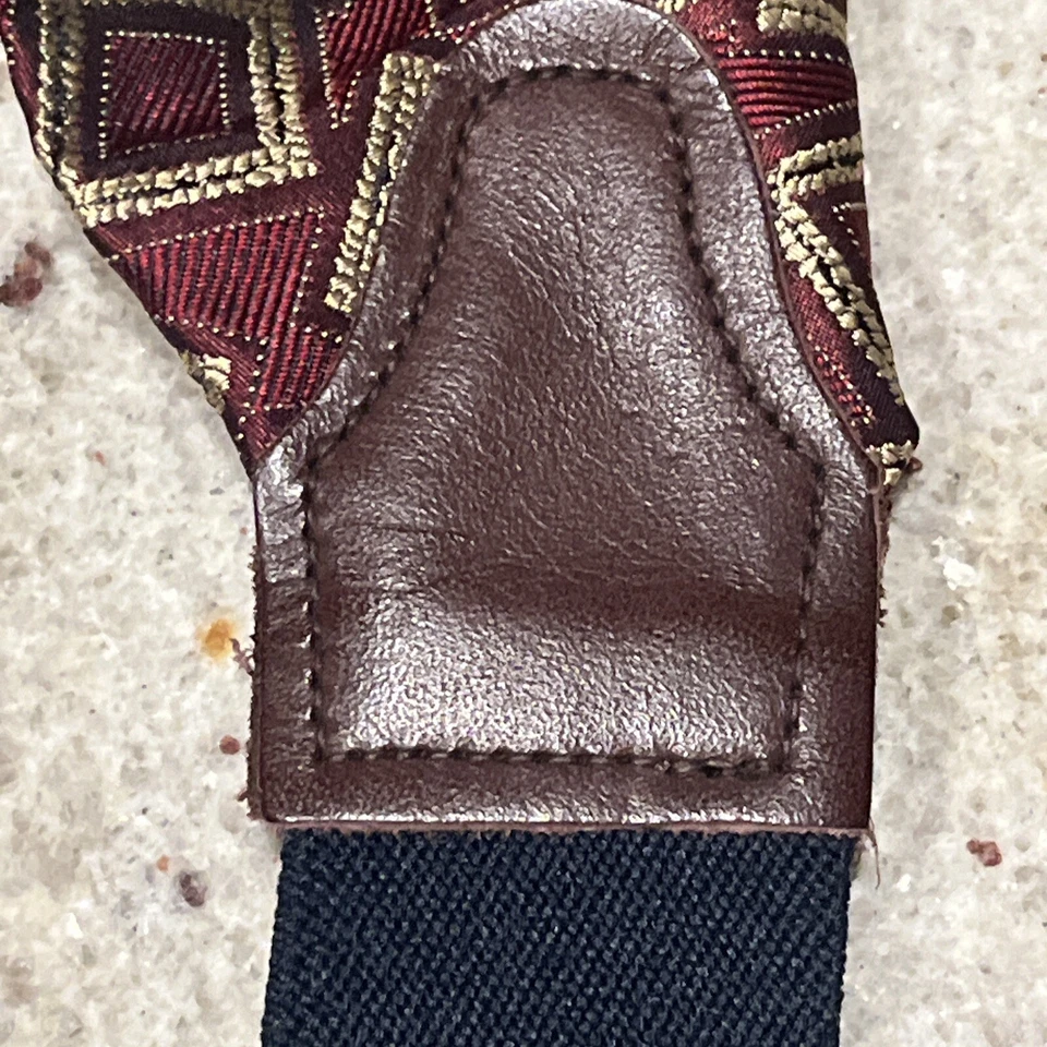 Tirantes tirantes vintage americano rojo dorado seda hombres cuero marrón hechos en EE. UU. Foto 3 de 4