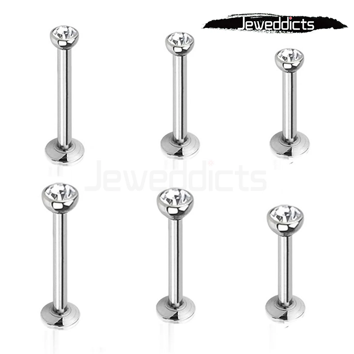 2 6PCS Lip Ring Labret Bar Stainless Steel Nose Stud Piercing Internal Thread